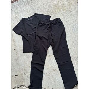 QR Scrubs Pants Womens Large Black Drawstring Multi‎ Pocket Uniform Workwear
